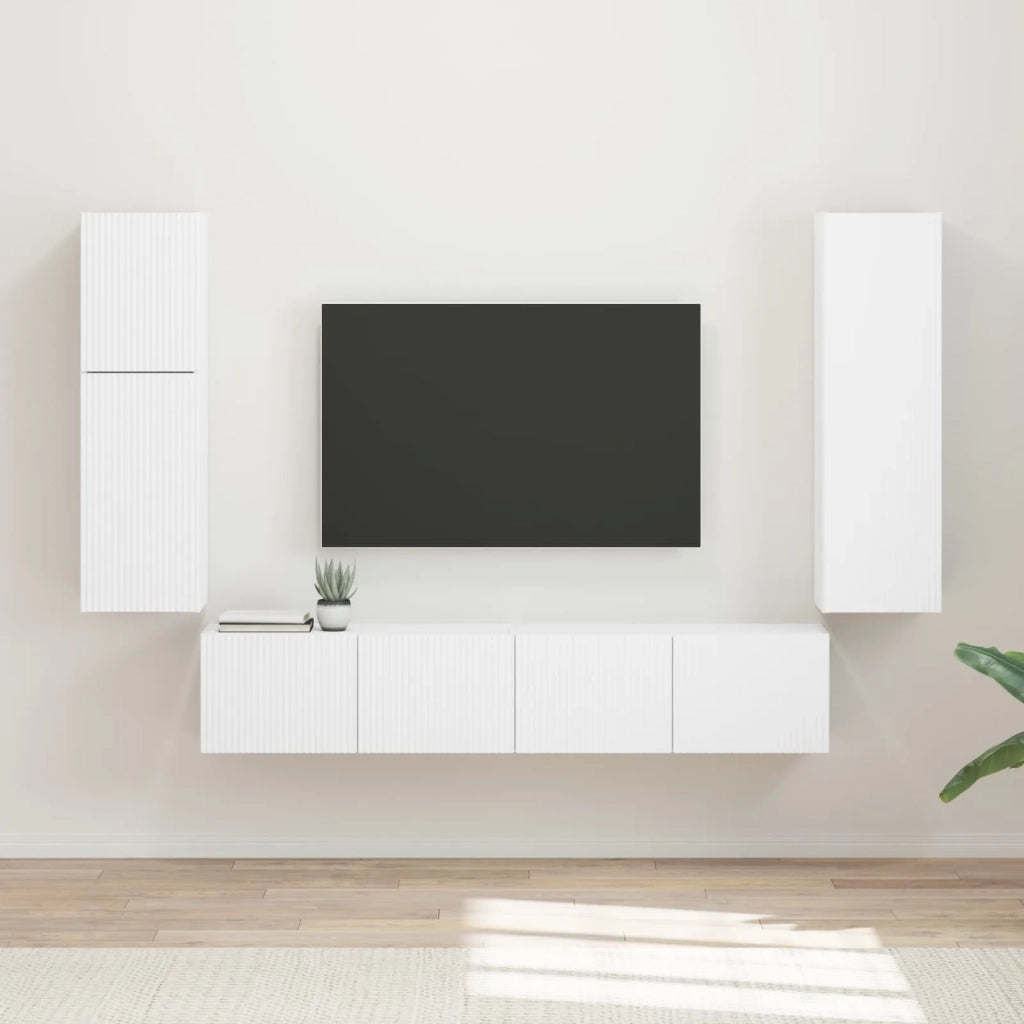 Set mobile TV Montaggio a parete 4 pz | Armadietto TV | Mobile Porta TV Bianco Legno multistrato