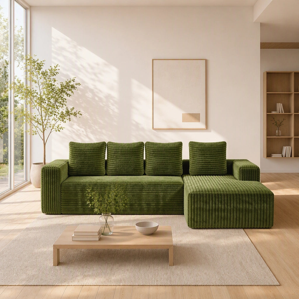 Divano modulare angolare 2 pezzi - con chaise reversibile e seduta profonda - verde