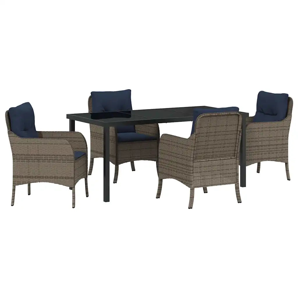 Set da Pranzo per Giardino con cuscino 5 pcs Grigio polyrattan