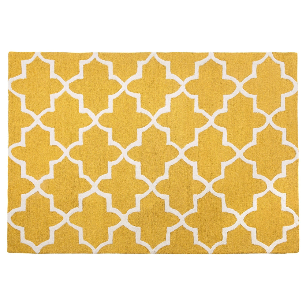 Tappeto tappetino Giallo Lana 140 x 200 cm Traliccio Quadrifoglio Trapuntato a Mano Orientale Trifoglio Marocchino