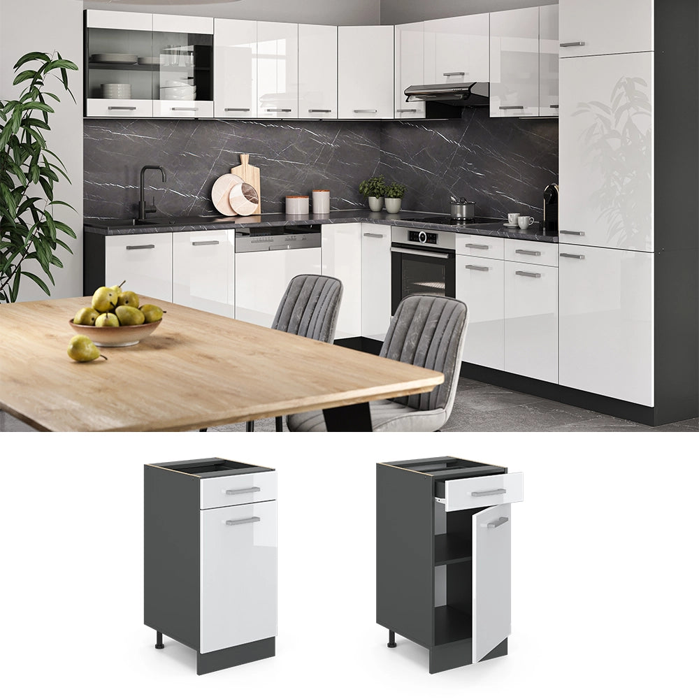 Vicco Mobiletto base per cucina Bianco lucido 40 cm PL Marmo
