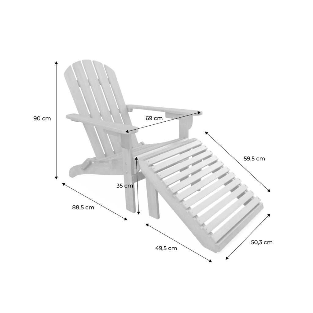 Set 2 poltrone in legno con poggiapiedi, marrone naturale