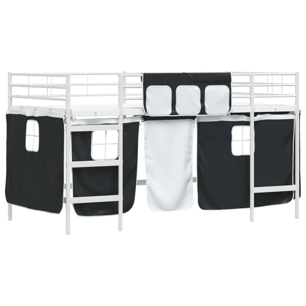 Struttura del Letto Loft per Bambini con Tendine-Giroletto per bambini Bianco e Nero 958011