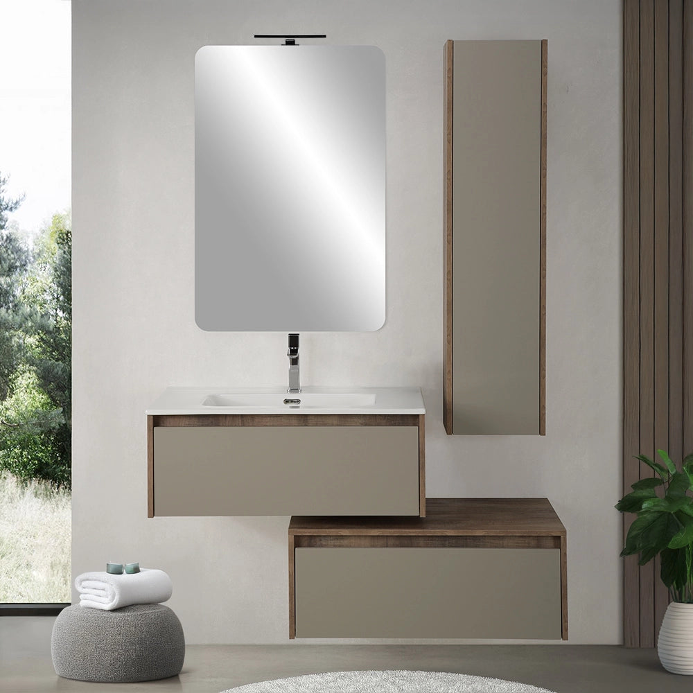 Mobile bagno sospeso 80 cm in legno tabacco e tortora Smok