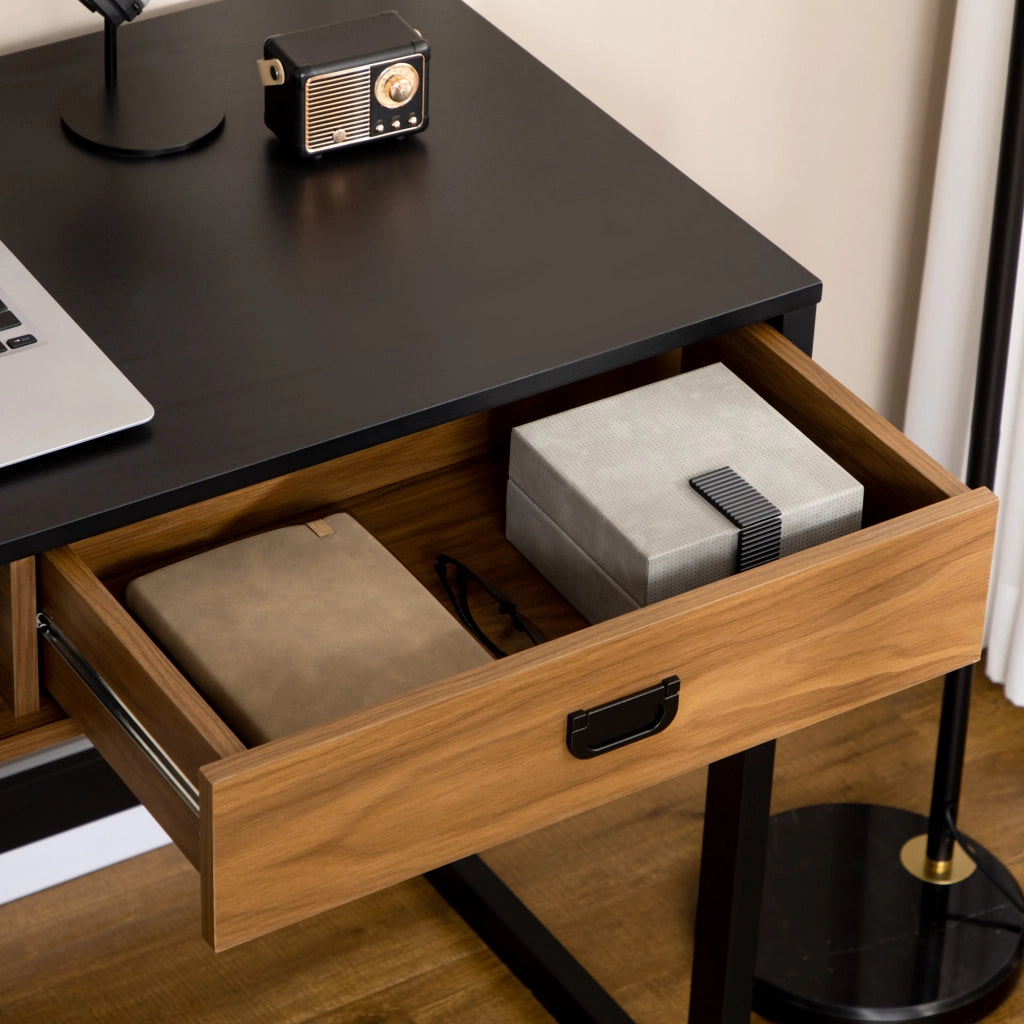 Scrivania per Camera e Ufficio con Cassetto Stile Industriale, 110x50x76cm, Noce e Nero