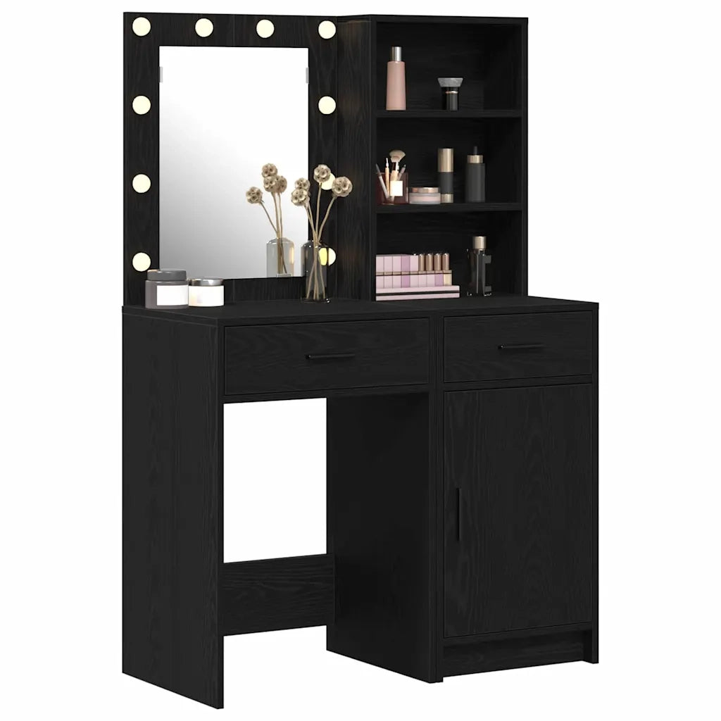 Set da tavolo da trucco con LED con cassetto 2 pcs Rovere Nero 3334273