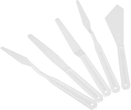 Set di spatole per pittura - Spatole in plastica - Manico confortevole - Bianco - Paletta - Adatto per artisti - 5 pezzi