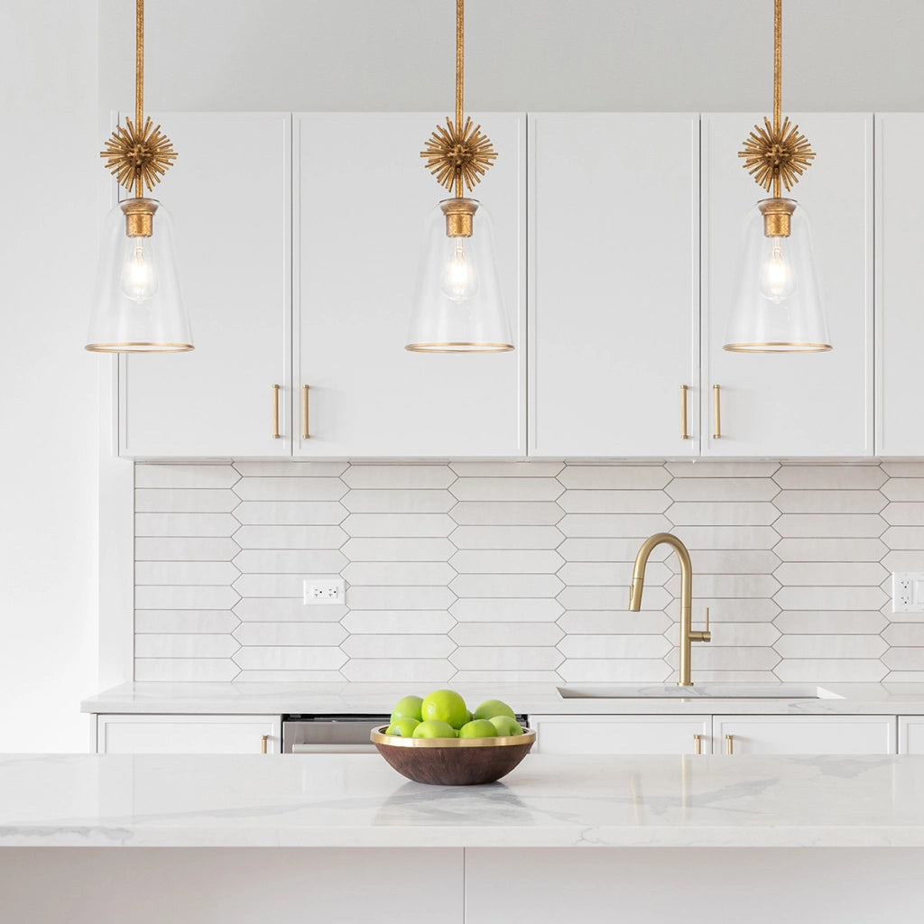Lampada sospensione STARING Elstead oro vetro trasparente E27
