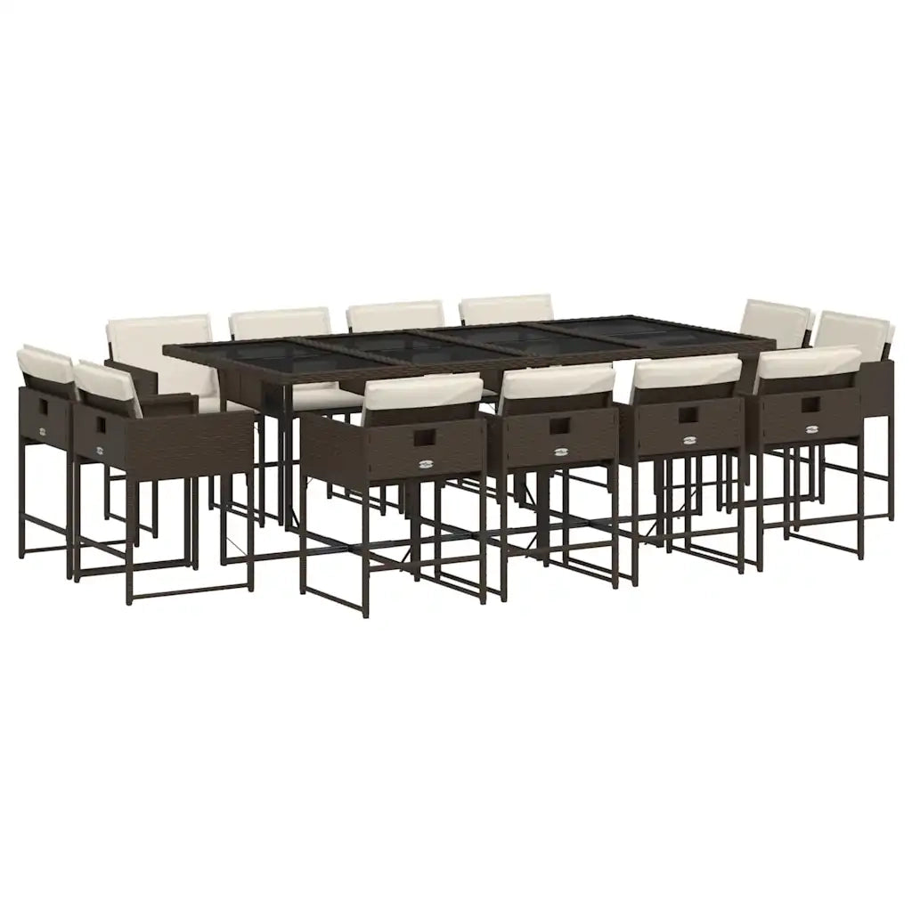 Set da Pranzo da Giardino 13pz con Cuscini Marrone Polyrattan 3211401