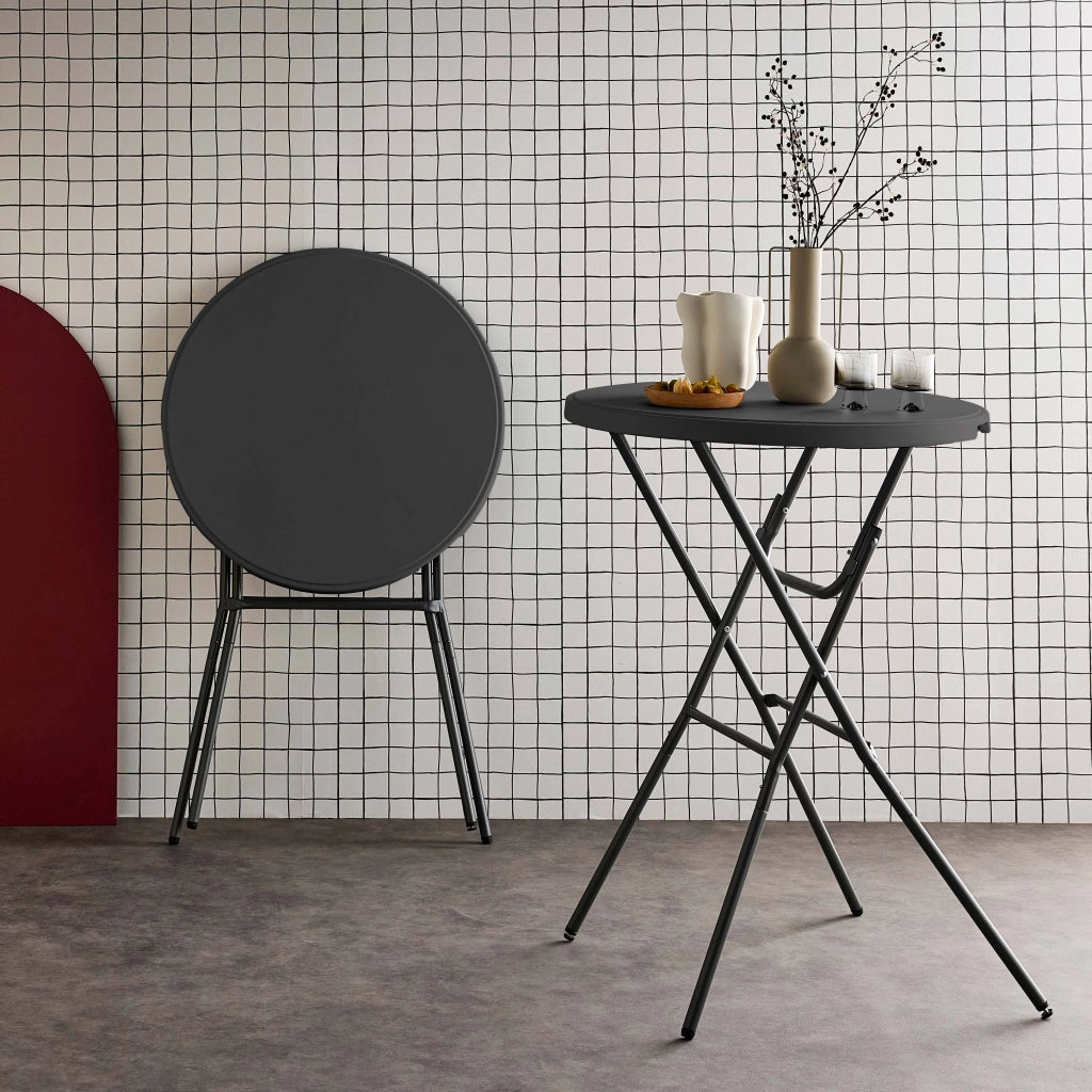 Set di 2 tavoli pieghevoli alti, grigio scuro