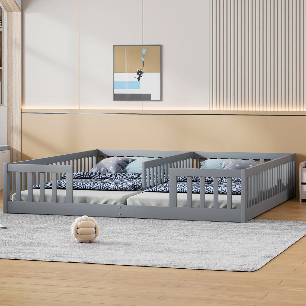 Letto per bambini con sponde di sicurezza; 90x200 cm; pino e MDF; grigio