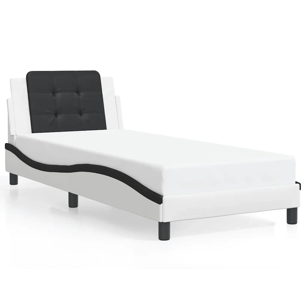 Letto singolo | Letto per adulti | Giroletto senza Materasso Zadar Nero e Bianco 100x200 cm in Similpelle