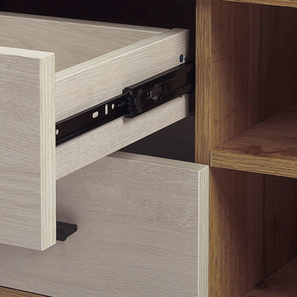 Mobile TV in legno chiaro con bianco per TV fino a 55ʺ con 4 cassetti e 2 ripiani rustico