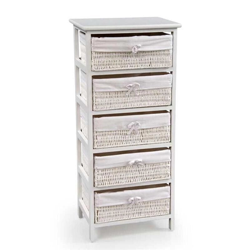 CASSETTIERA IN LEGNO DECORATA A 5 CASSETTI 40X29X90 CM COLORE BIANCO