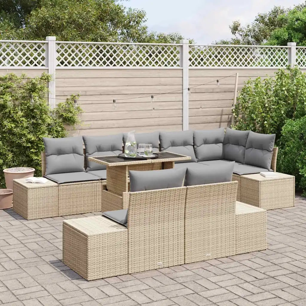 Set Divano da Giardino 9 pcs Beige e Grigio Chiaro polyrattan 3349206