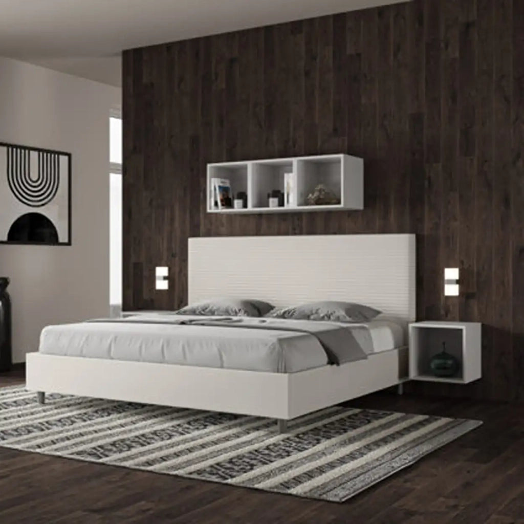 Letto senza rete imbottito 180x190 similpelle bianco Focus