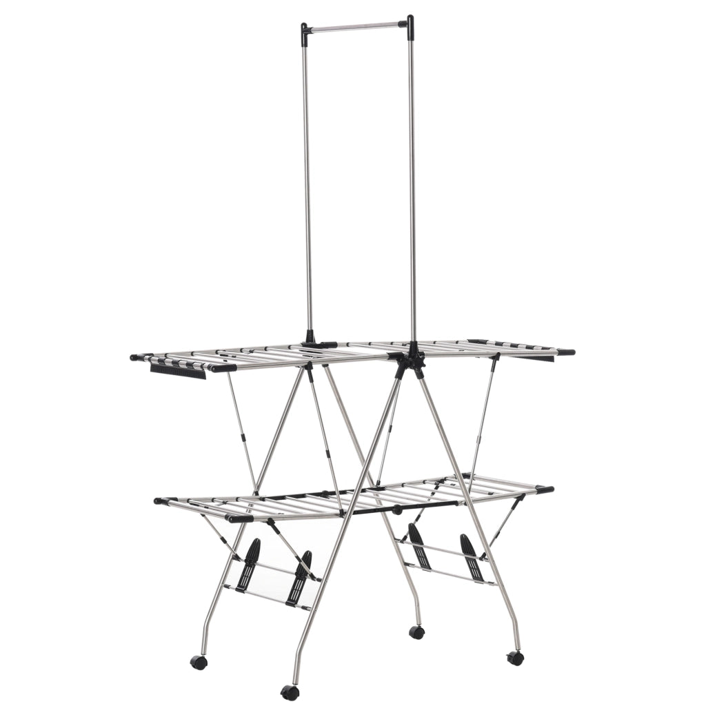 Stendibiancheria pieghevole con rotelle grande spazio asciugatura acciaio inossidabile ¨C Minimal ¨C 138.5x63x208 cm argento nero