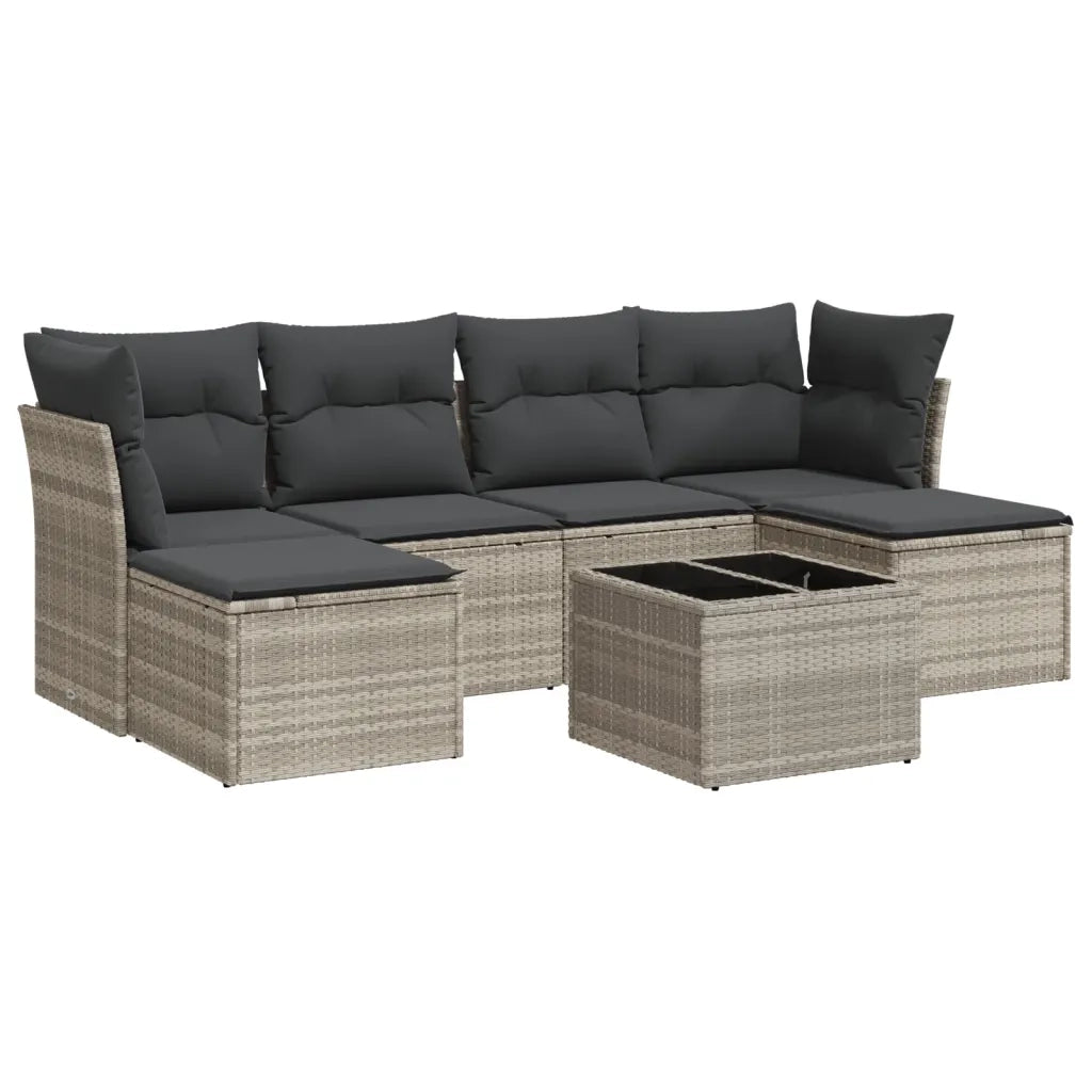 Set Divani da Giardino 7pz con Cuscini Grigio Chiaro Polyrattan 3218022