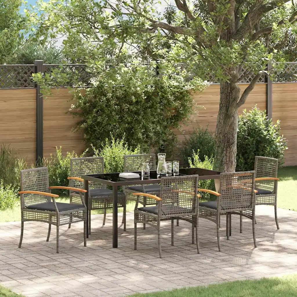Set da Pranzo per Giardino 7 pcs Grigio polyrattan