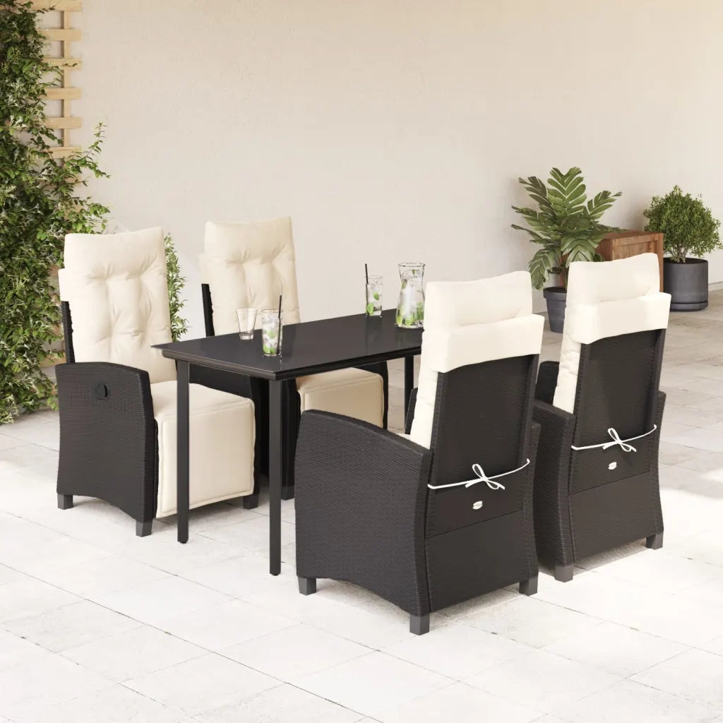 Set da Pranzo da Giardino 5 pz Nero con Cuscini in Polyrattan