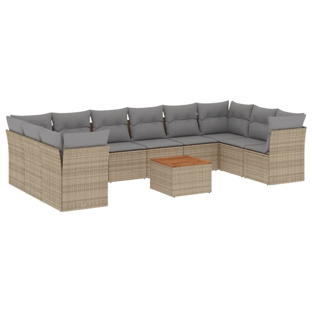 Set Divani da Giardino 11 pz con Cuscini Beige in Polyrattan 3223833