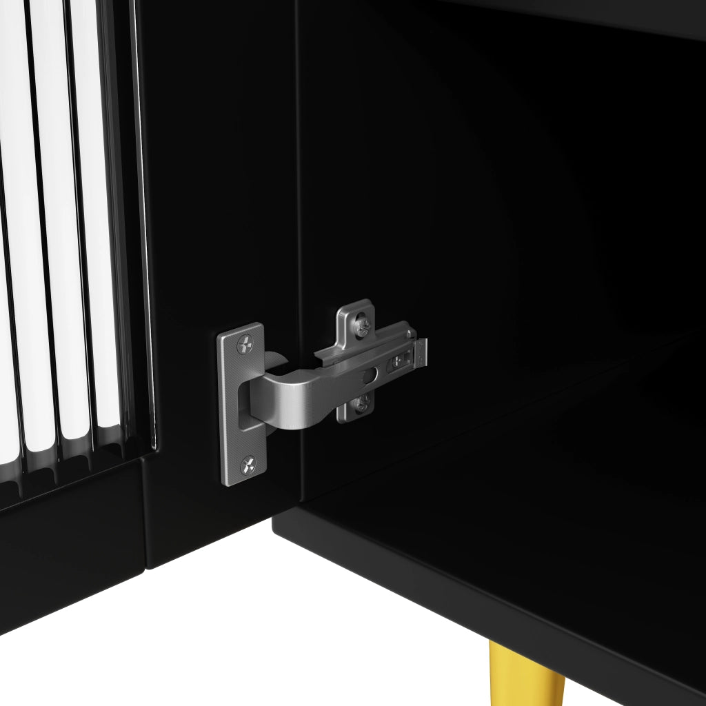 Mobile Alto da Pranzo ¨C Xylo ¨C Nero con Decoro Oro, Ante in Vetro, Porta Calici, 145x39x171