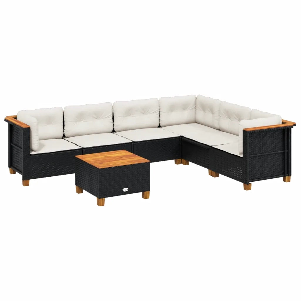 Set Divani da Giardino con Cuscini 7pz Nero Polyrattan