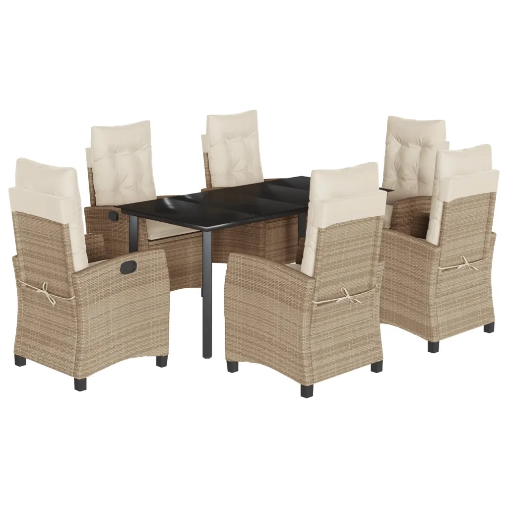Set da Pranzo da Giardino 7 pz con Cuscini Beige in Polyrattan 3212818