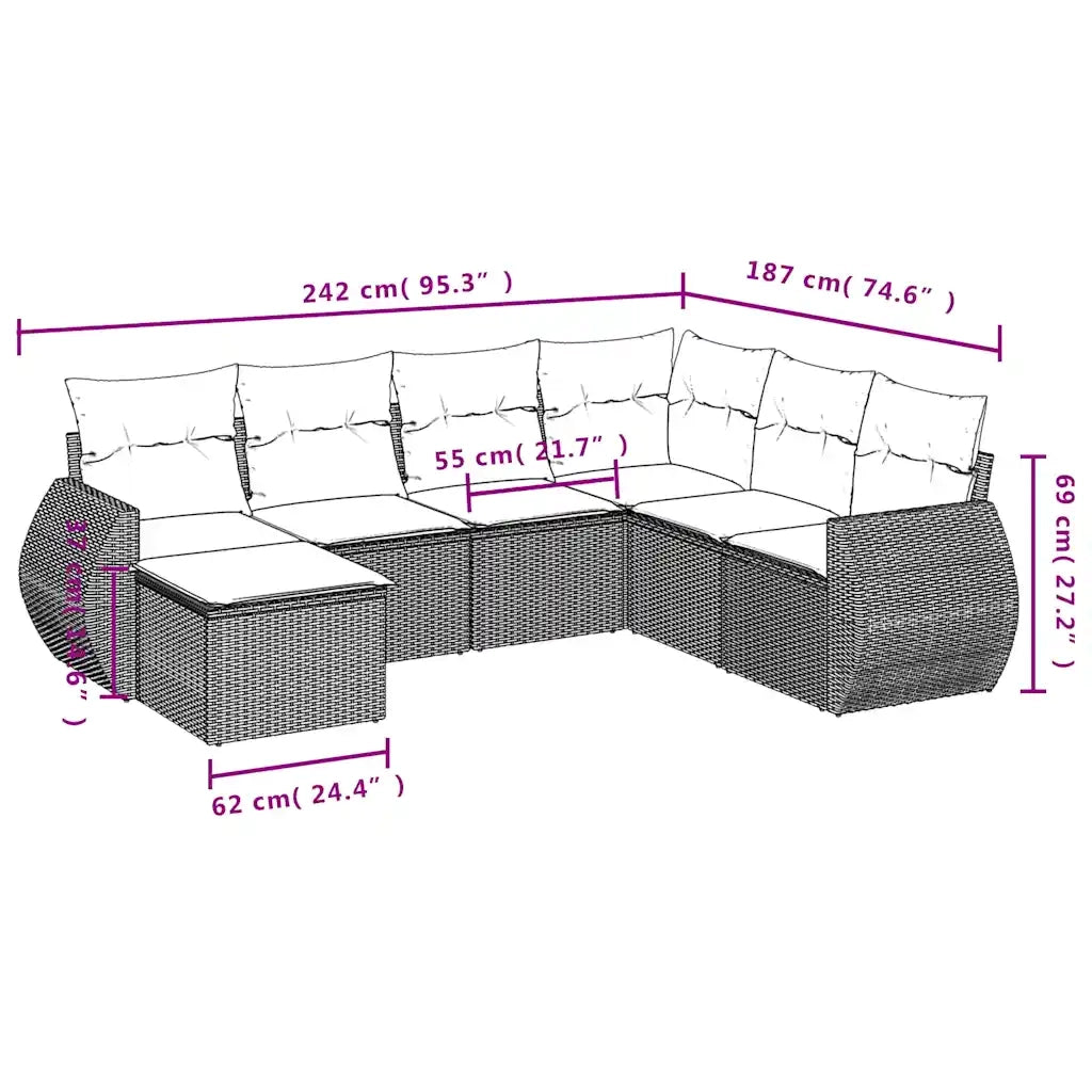 Set Divani da Giardino 7 pz con Cuscini Marrone in Polyrattan 3221702