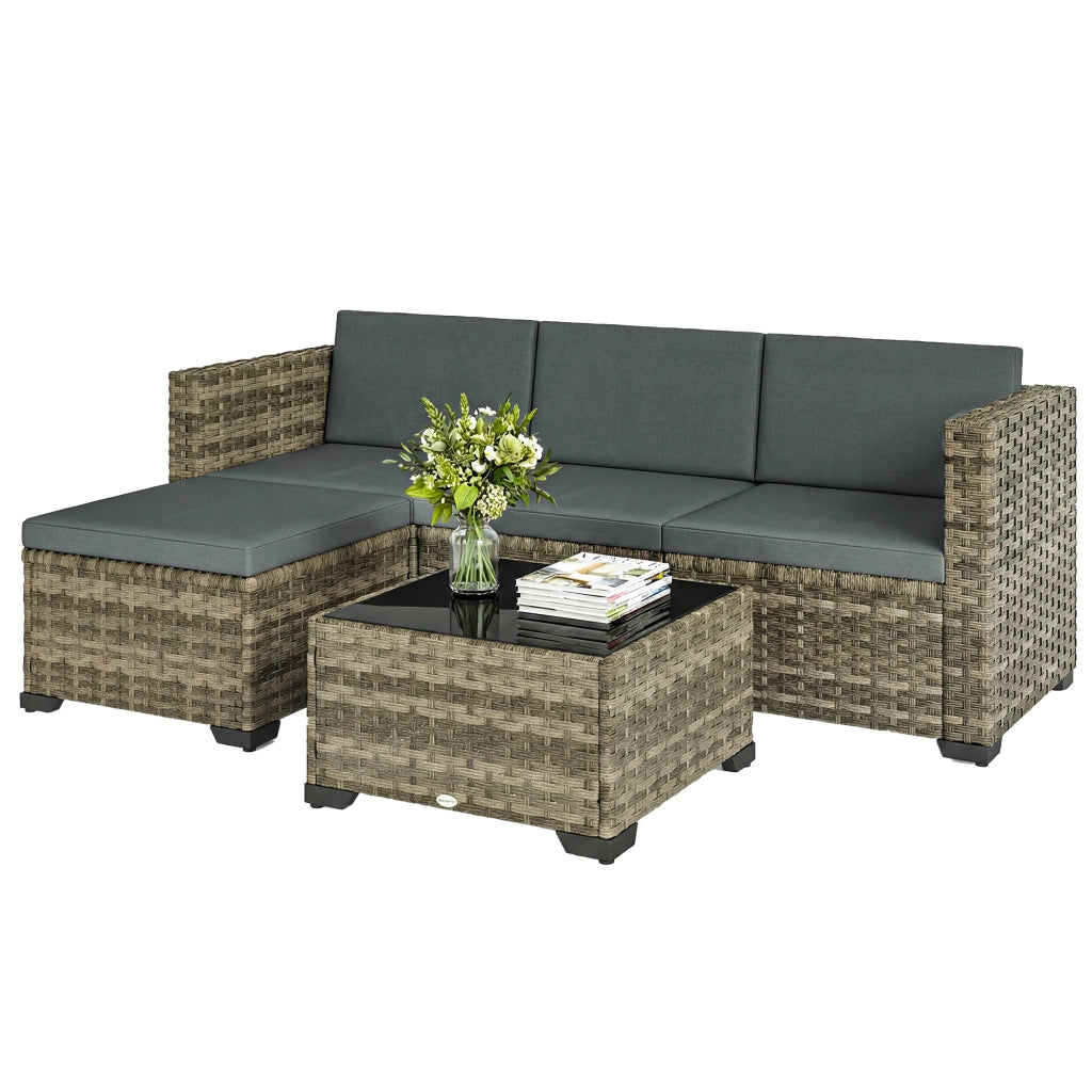 Set Giardino 5 Pezzi in Polyrattan con Cuscini ¨C Minimal ¨C Grigio