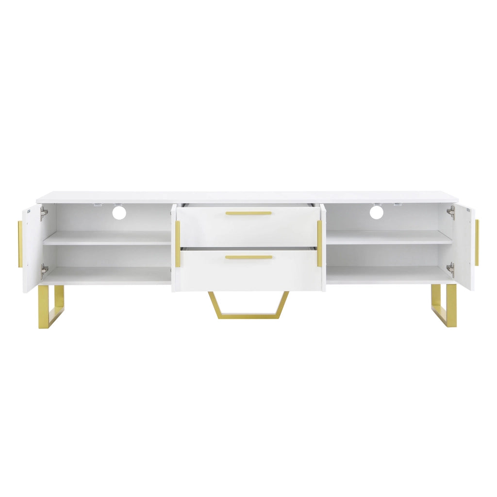 Mobile TV Lucido ¨C MINIMAL ¨C Bianco con Ante Texture, Gambe e Maniglie Dorate