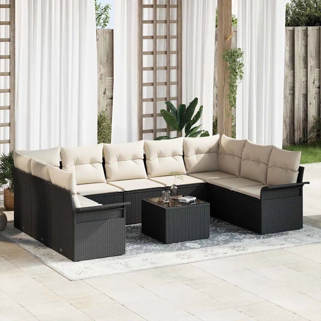Set Divano da Giardino con cuscino 10 pcs Nero polyrattan 3345527
