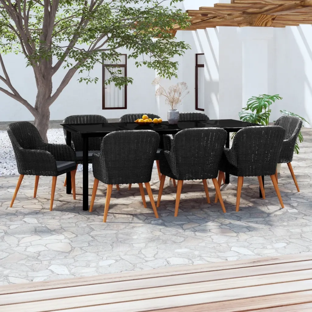 Set da Pranzo da Giardino 9 pz con Cuscini Nero 3099510