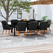 Set da Pranzo da Giardino 9 pz con Cuscini Nero 3099510