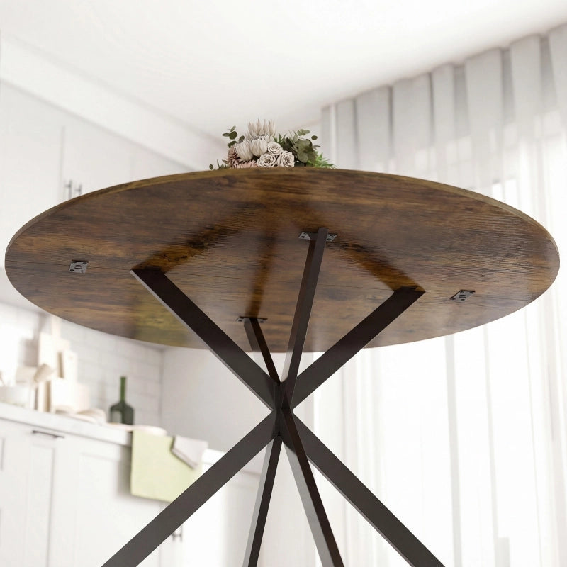 TAVOLO ROTONDO da pranzo 120 cm per 4 persone stile industriale legno marrone rustico