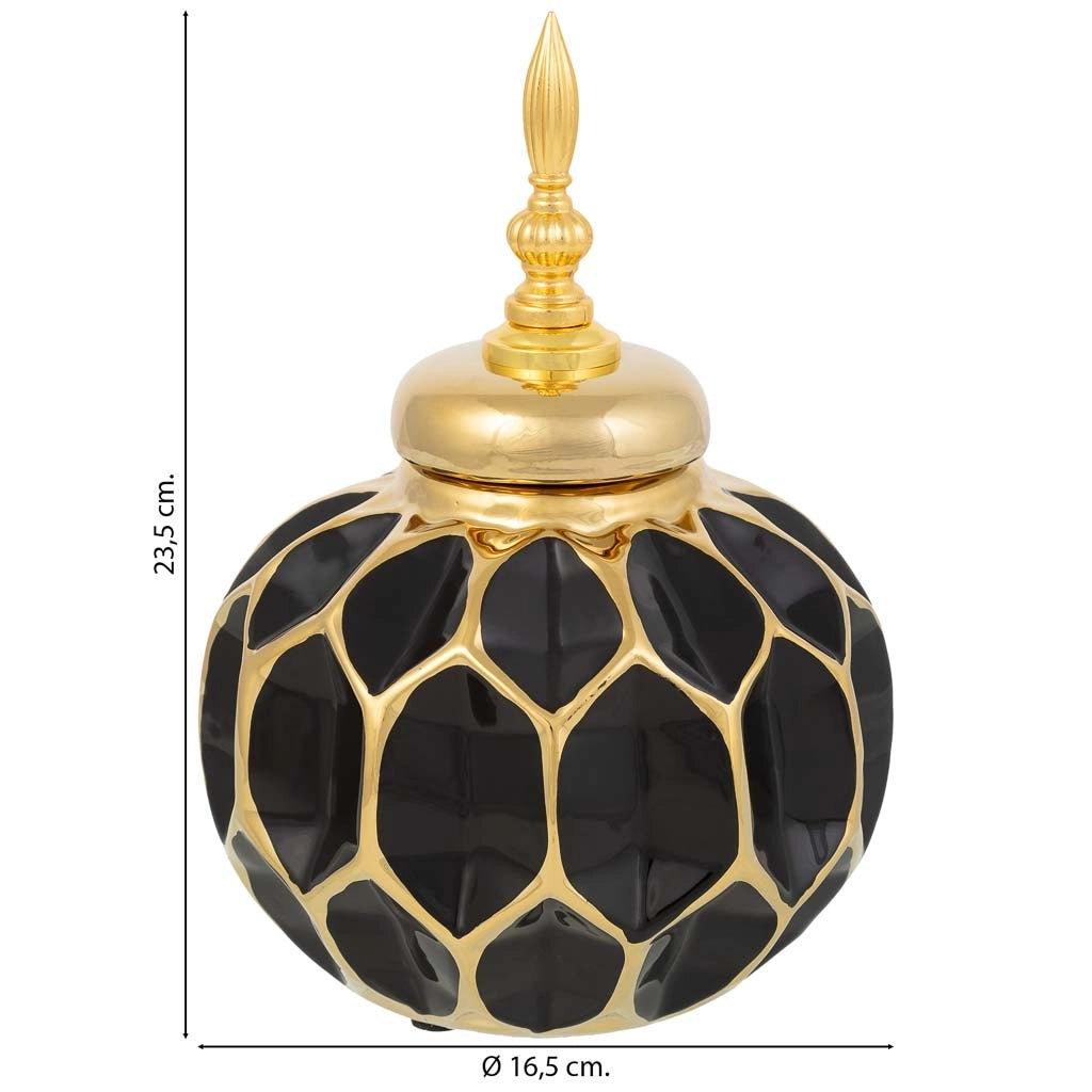 Vaso in ceramica nera e oro, D16,5x23,5h cm