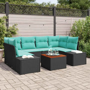 Set Divano da Giardino 7 pz Nero e Turchese polyrattan 3356583