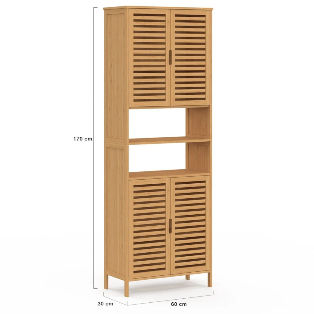 IDMarket - Mobile da bagno BEA in bambù con 4 ante e 2 nicchie