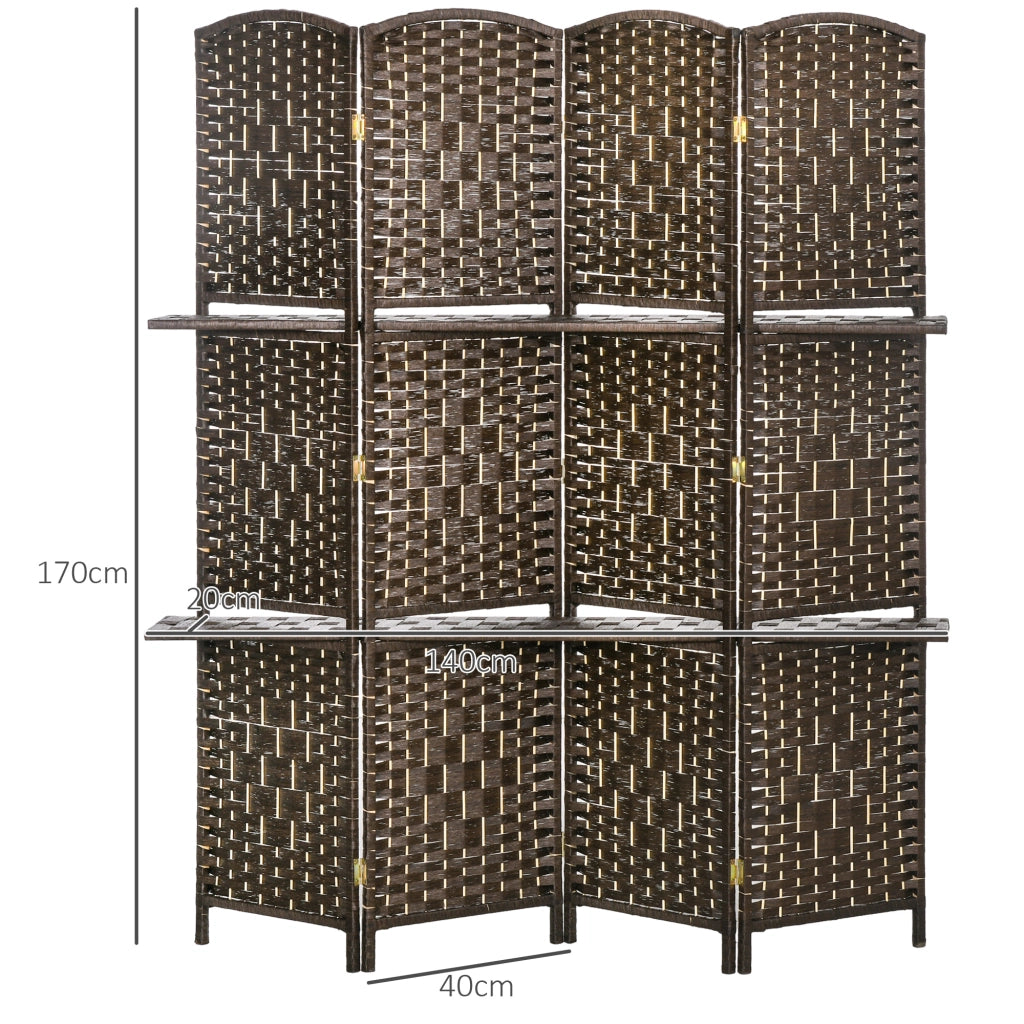 Paravento 4 Pannelli con Ripiani ¨C zephmum ¨C 160x170 cm Marrone Legno