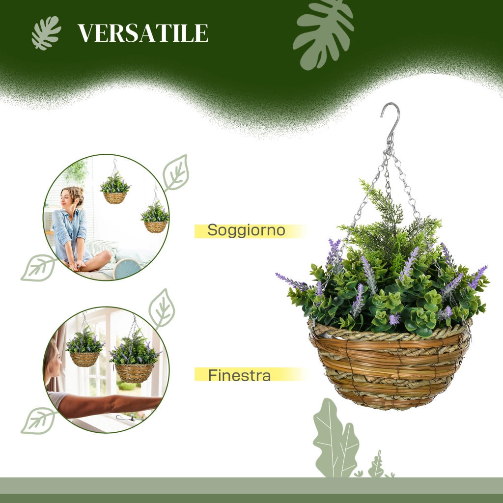 Set 2 Vasi Sospesi Fiori Artificiali Lisianthus ¨C Xylo ¨C Viola