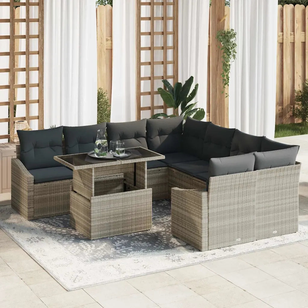 Set Divano da Giardino 9 pcs Grigio chiaro polyrattan 3348978
