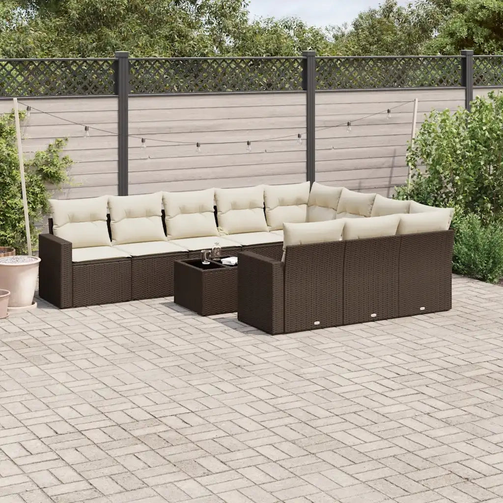 Set Divani da Giardino 11 pz con Cuscini Polyrattan Marrone 3219493