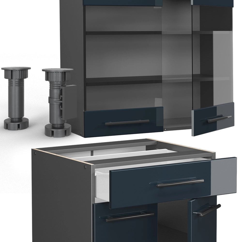 Cucina singola Fame-Line Blu scuro lucido/Antracite 140 cm, PL Antracite Vicco