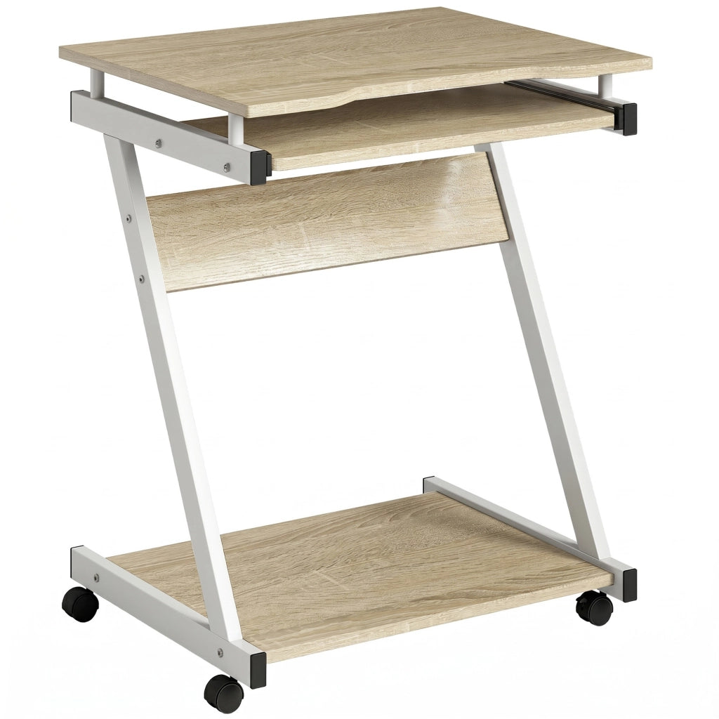 Scrivania per Computer 60x48x73 cm con 4 Ruote Cassetto per Tastiera Scorrevole Colore Rovere