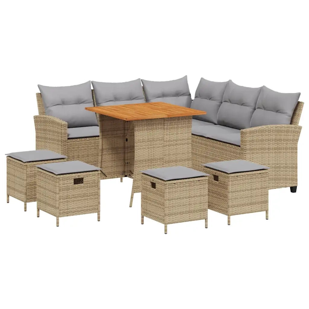 Set Divano da Giardino 6 pz con Cuscini a L Beige in Polyrattan 3213543