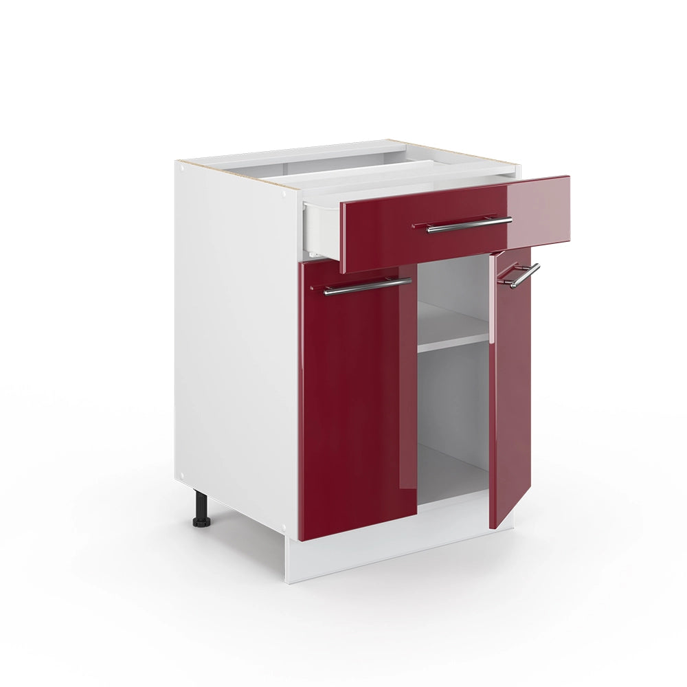 Vicco Cassettiera da bagno Rosso bordeaux lucido 60 x 82 cm con cassetto, senza piano di lavoro