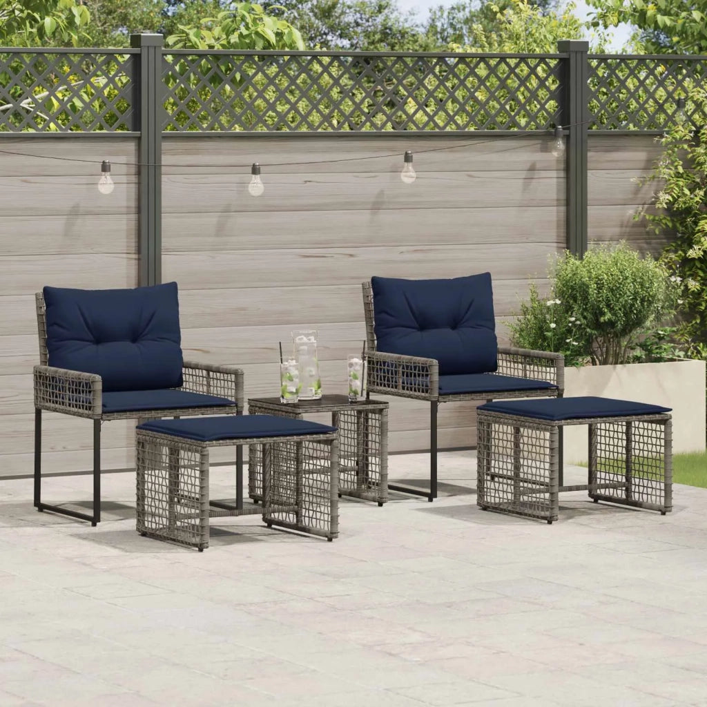 Set di Mobili da Esterno con cuscino 5 pcs Grigio e Blu Navy 42025172