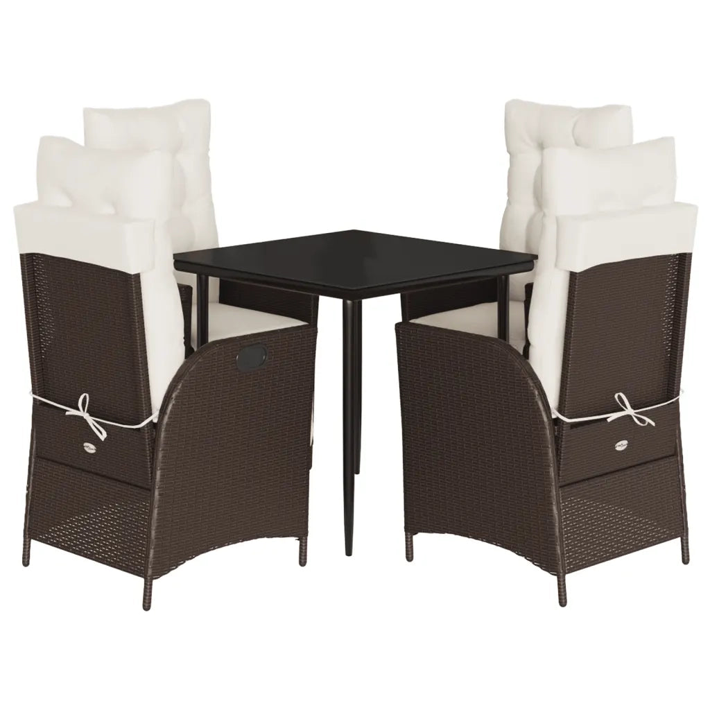 Set da Pranzo da Giardino 5pz con Cuscini in Polyrattan Marrone 3213407