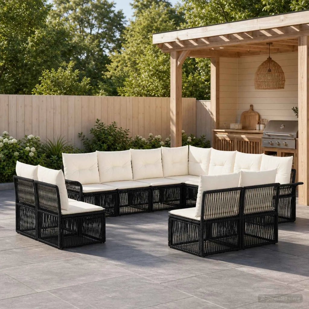 Set Divano da Giardino 11 pz Nero polyrattan 3434863