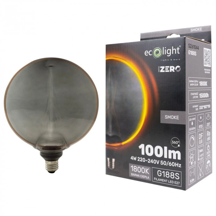 Lampadina LED decorativa Zero G188 fumé 4W E27 100lm 1800K